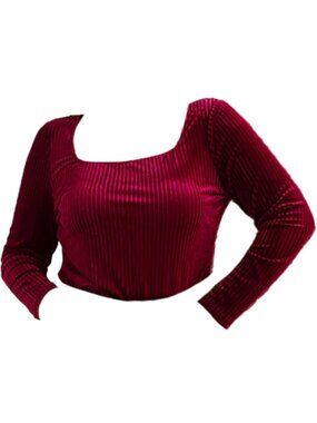 Ribbed Velvet Square Neck Long Sleeve Top